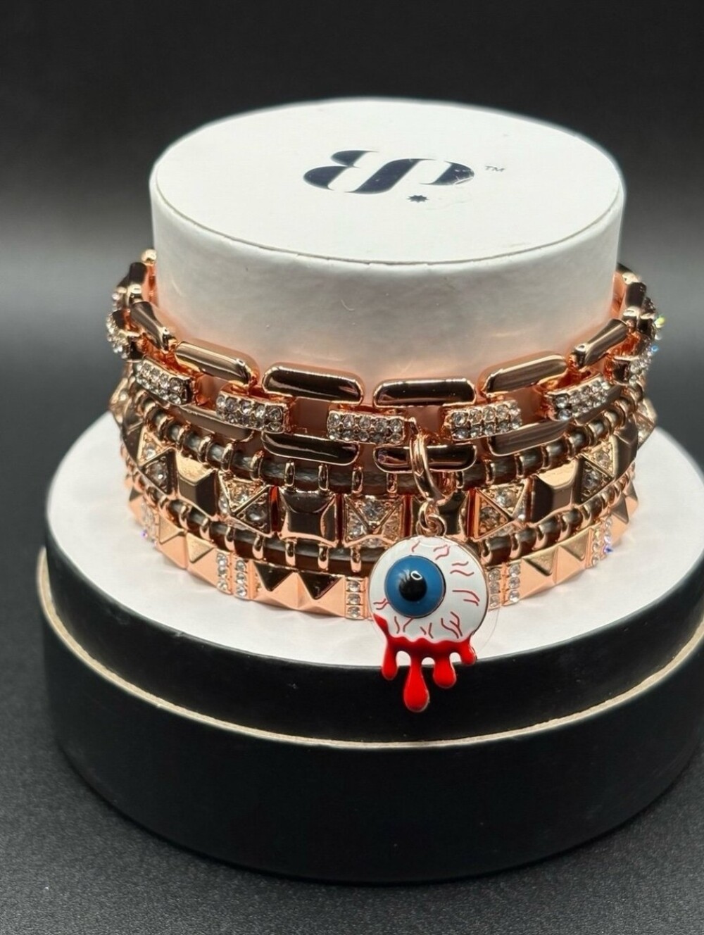 Bomb Party Rose Gold Layered Chain Bracelet Set with Eyeball Charm